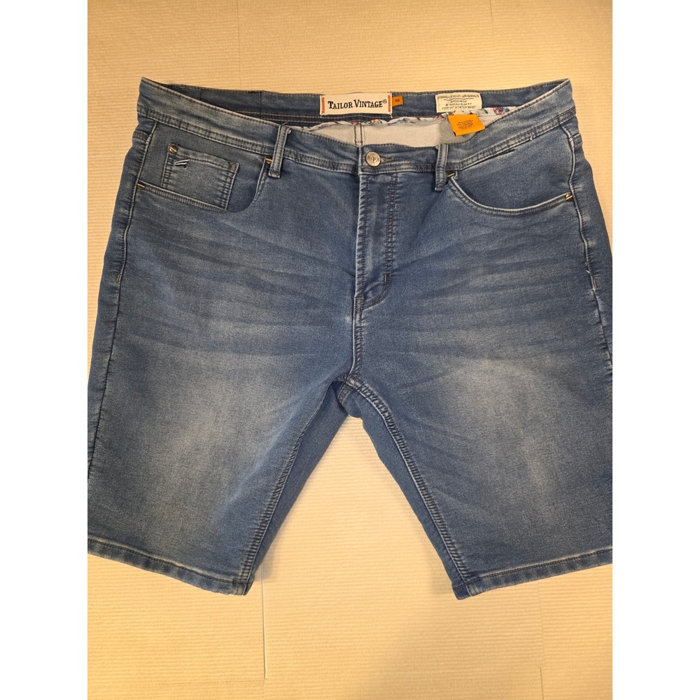 Tailor Vintage Mens 38 Greenwich Slim Fit Denim Jean Shorts Blue Comfort Stretch